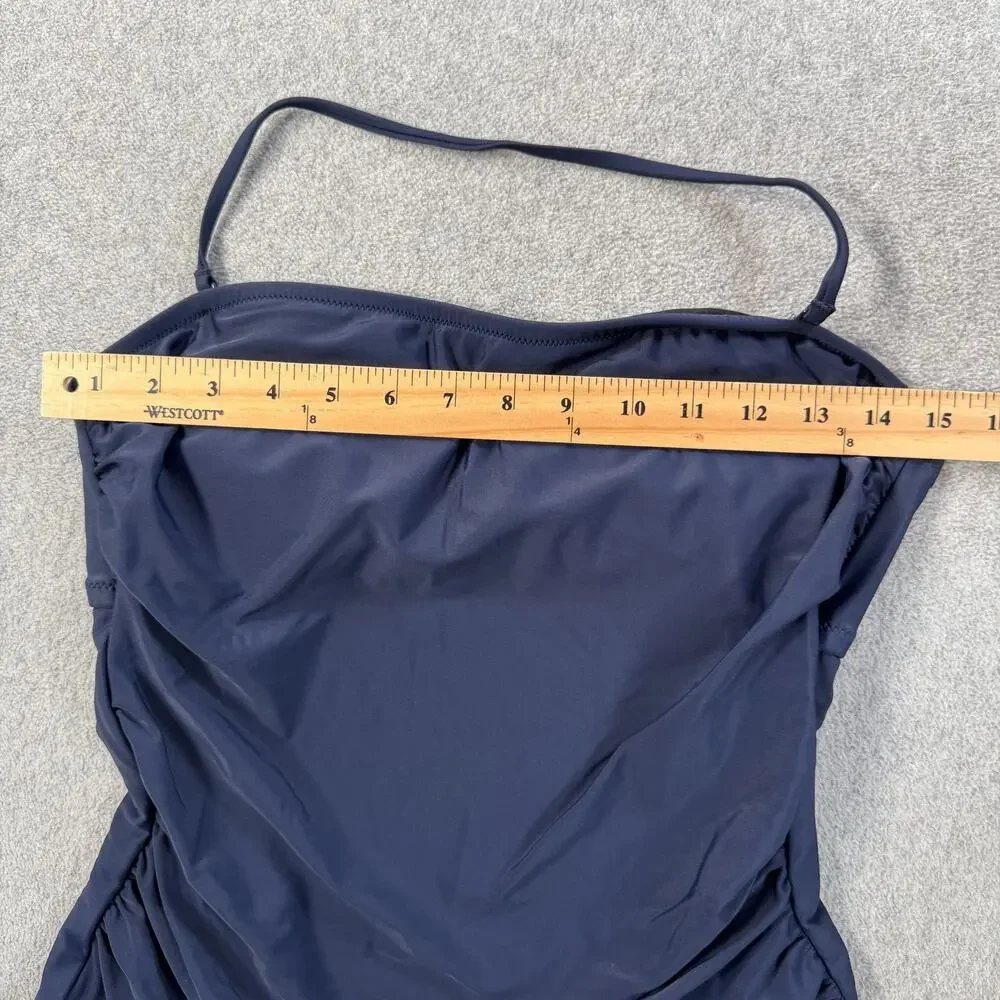 J.Crew Women's Medium Navy Blue Ruched Cut Out Back One Piece Swimsuit Strapless
